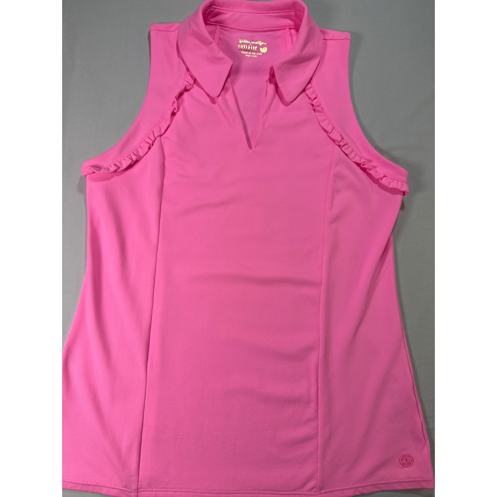 Lilly Pulitzer Luxletic Pink Sleeveless Ruffle Polo Golf Tennis Top Womens M